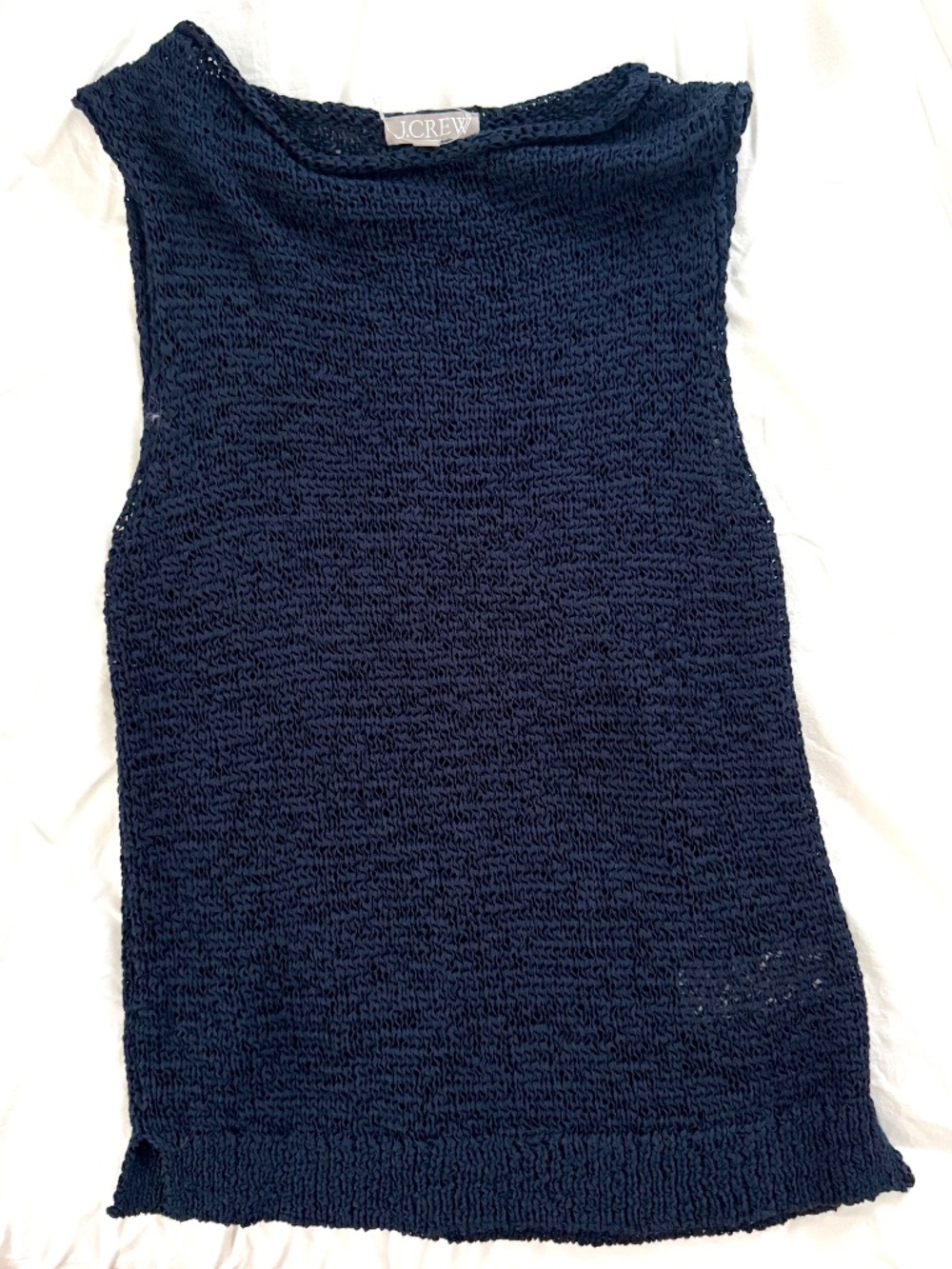 J. Crew mesh boatneck sweater tank, Navy, size L